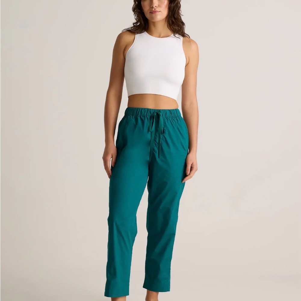 New Quince 100% Organic Cotton Poplin Pull-On Pants Garden Green size L